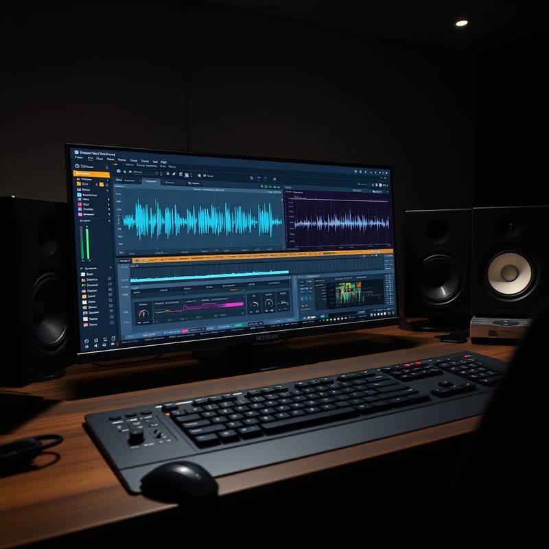 Billedtekst: En skærmvisning af en mastering-software med forskellige analyseværktøjer, der visualiserer mastering og lydoptimering.