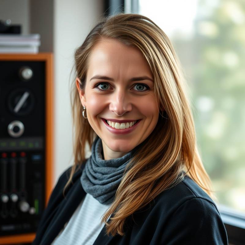 Portræt af Sofie Andersen, lydtekniker, smilende og professionel